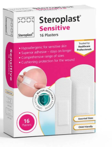 Steroplast Sensitive Hypoallergenic Plasters – 2 Assorted Sizes – Box of 16